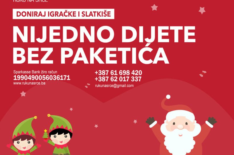 Nijedno dijete bez paketića 2024: Podržite novogodišnju čaroliju volontera Udruženja “Ruku na  srce”