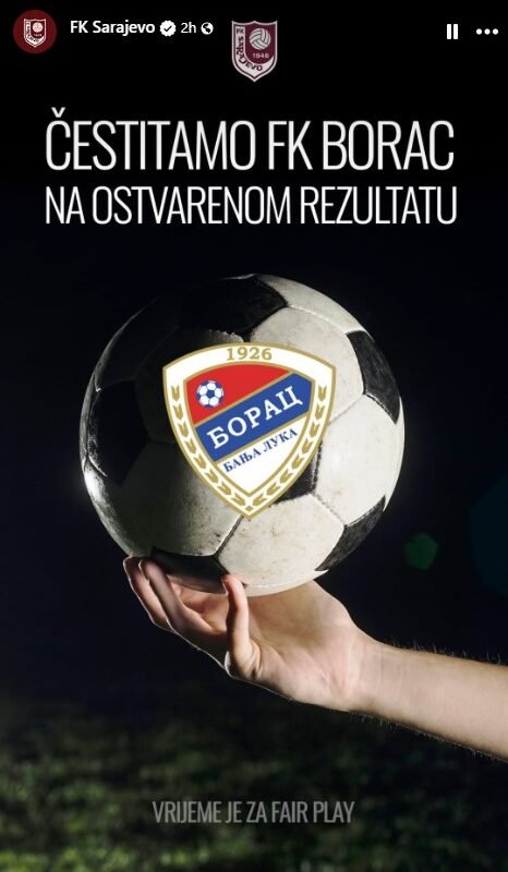 Velež i Sarajevo javno čestitali Borcu, sa Koševa ipak stigla i prozivka