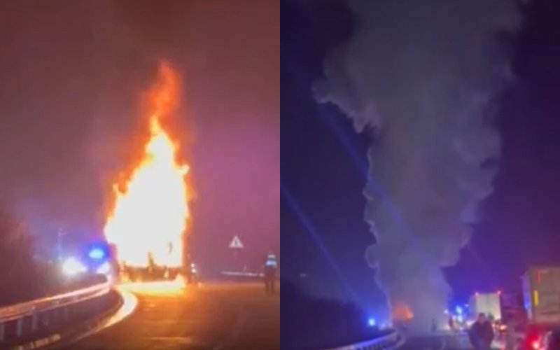U vožnji se zapalio šleper iz BiH, u potpunosti uništen