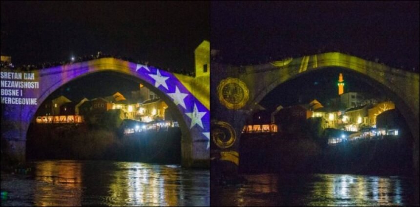 PRIGODNE ANIMACIJE: Stari Most u Mostaru osvijetljen povodom ramazana i Dana nezavisnosti BiH