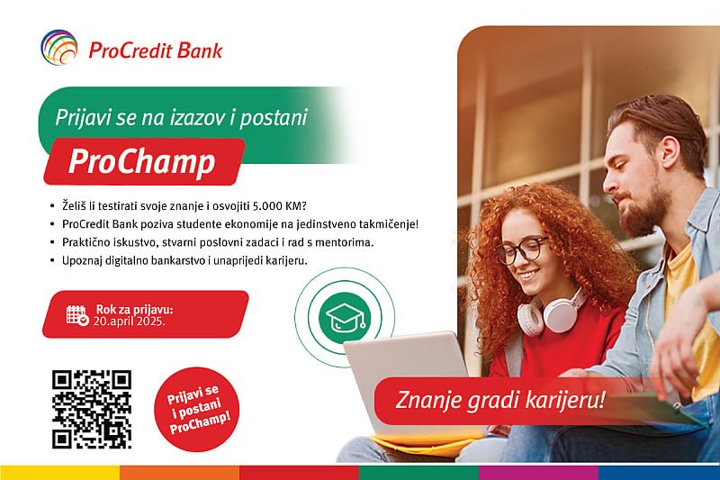 ProCredit Bank poziva studente na prestižno takmičenje ProChamp: Najboljima nagrada od 5.000 KM