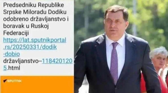 JE LI STVARNO BILA GREŠKA: Sputnjik objavio, pa obrisao vijest da je Dodik dobio rusko državljanstvo