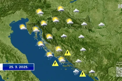 Utorak promjenjiv i malo manje topao, gdjekad uz kišu i grmljavinu