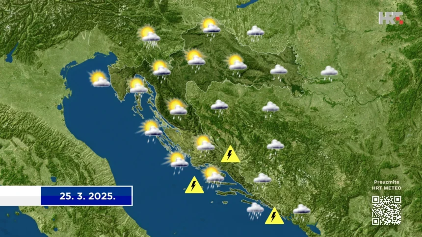 Utorak promjenjiv i malo manje topao, gdjekad uz kišu i grmljavinu