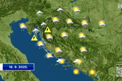 U utorak većinom oblačnije, svježije, vjetrovitije, gdjekad kiša, grmljavina
