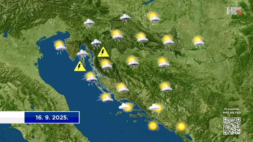U utorak većinom oblačnije, svježije, vjetrovitije, gdjekad kiša, grmljavina