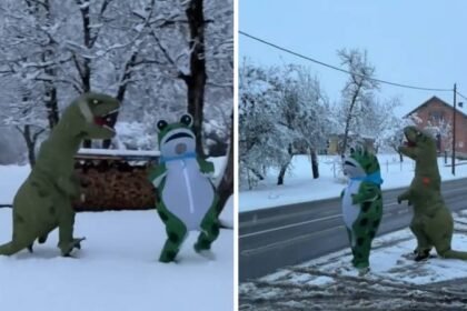 VIDEO Žaba i dinosaur zabavili djecu na skijalištu u Omanovcu: ‘Grudali su nas cijelo vrijeme’