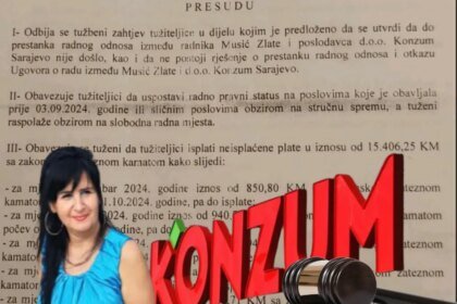 STIGLA PRVOSTEPENA PRESUDA: “Konzum” mora vratiti na posao Zlatu Musić, koja je dobila otkaz dok je bila u bolnici
