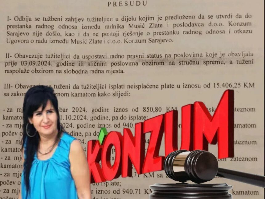 STIGLA PRVOSTEPENA PRESUDA: “Konzum” mora vratiti na posao Zlatu Musić, koja je dobila otkaz dok je bila u bolnici