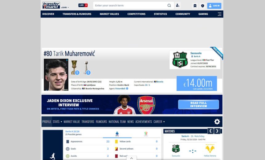 Transfermarkt osim cijene unio još jedan novi podatak za Tarika Muharemovića